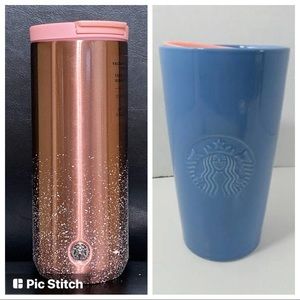 Starbucks thermos and ceramic mug